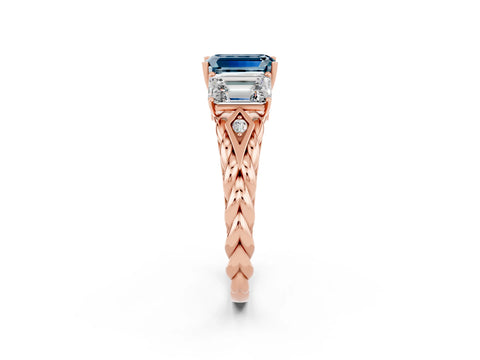 Rose gold Three-Stone Emerald Cut Aquamarine Braided Band Ring with Four-Prong Setting_38