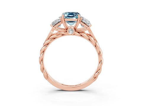 Rose gold Three-Stone Emerald Cut Aquamarine Braided Band Ring with Four-Prong Setting_39