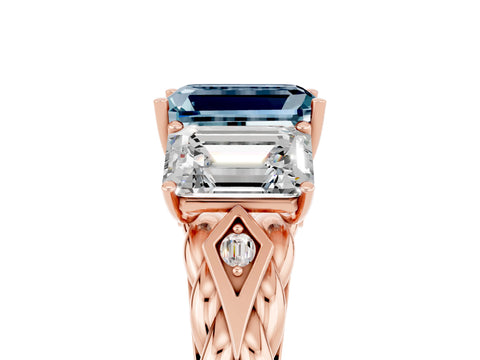 Rose gold Three-Stone Emerald Cut Aquamarine Braided Band Ring with Four-Prong Setting_41