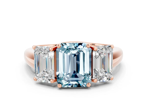 Rose gold Three-Stone Emerald Cut Aquamarine Engagement Ring with Prong Setting
