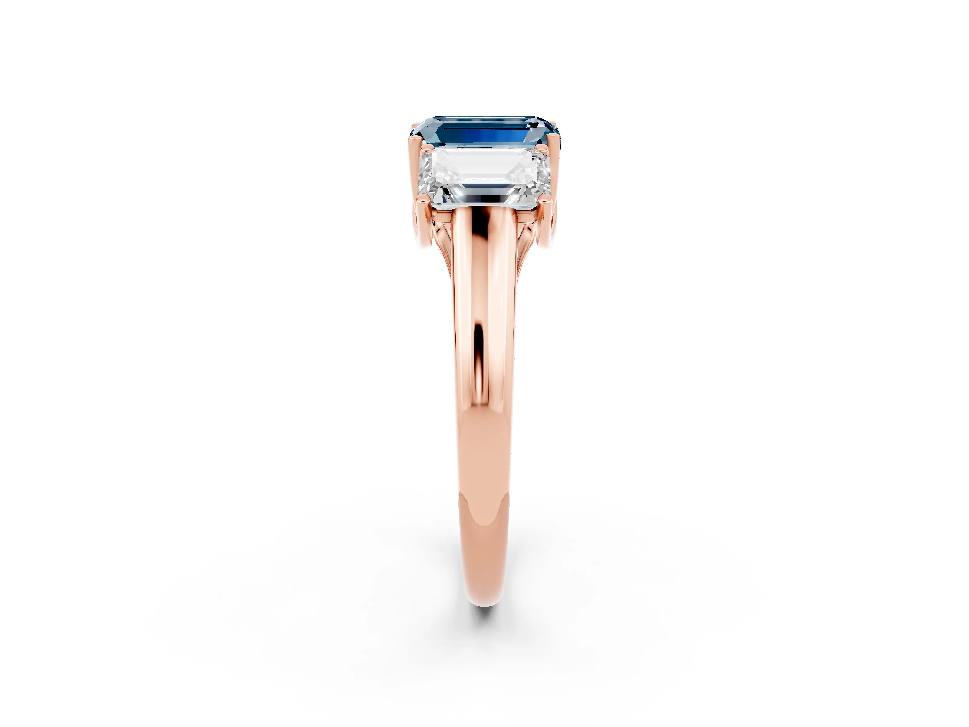 Rose gold Three-Stone Emerald Cut Aquamarine Engagement Ring with Prong Setting_2