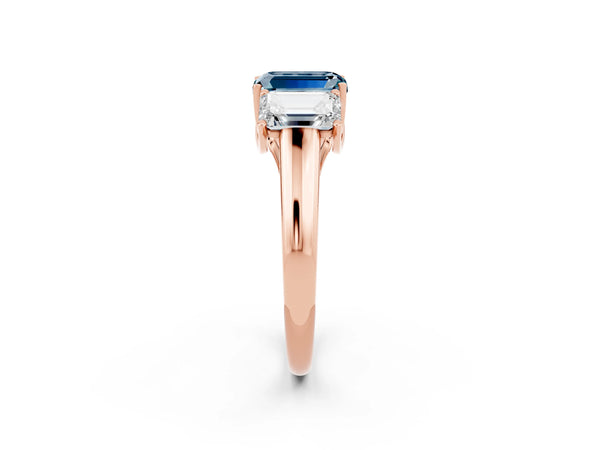 Rose gold Three-Stone Emerald Cut Aquamarine Engagement Ring with Prong Setting