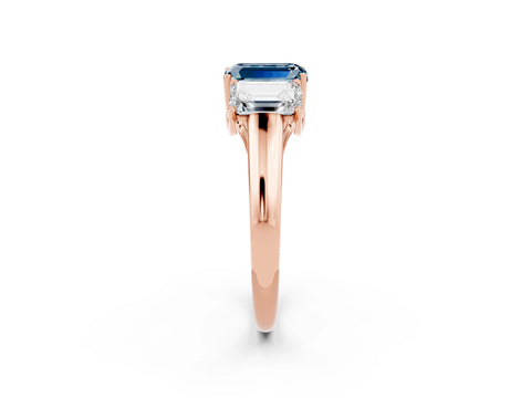 Rose gold Three-Stone Emerald Cut Aquamarine Engagement Ring with Prong Setting_2