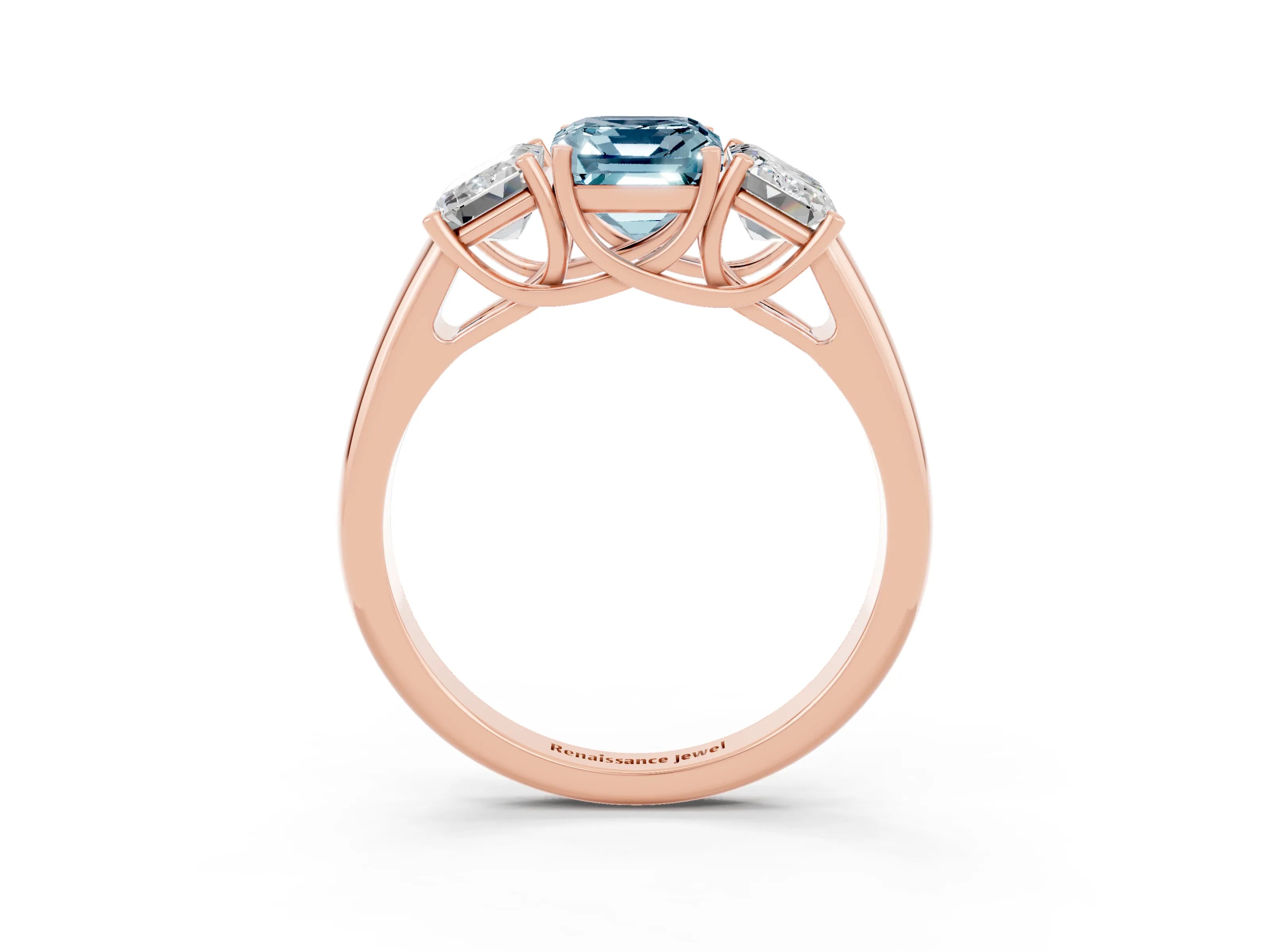 Rose gold Three-Stone Emerald Cut Aquamarine Engagement Ring with Prong Setting_3