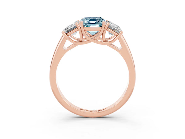 Rose gold Three-Stone Emerald Cut Aquamarine Engagement Ring with Prong Setting