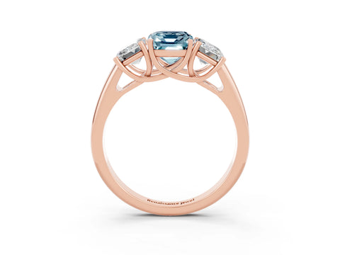 Rose gold Three-Stone Emerald Cut Aquamarine Engagement Ring with Prong Setting_3