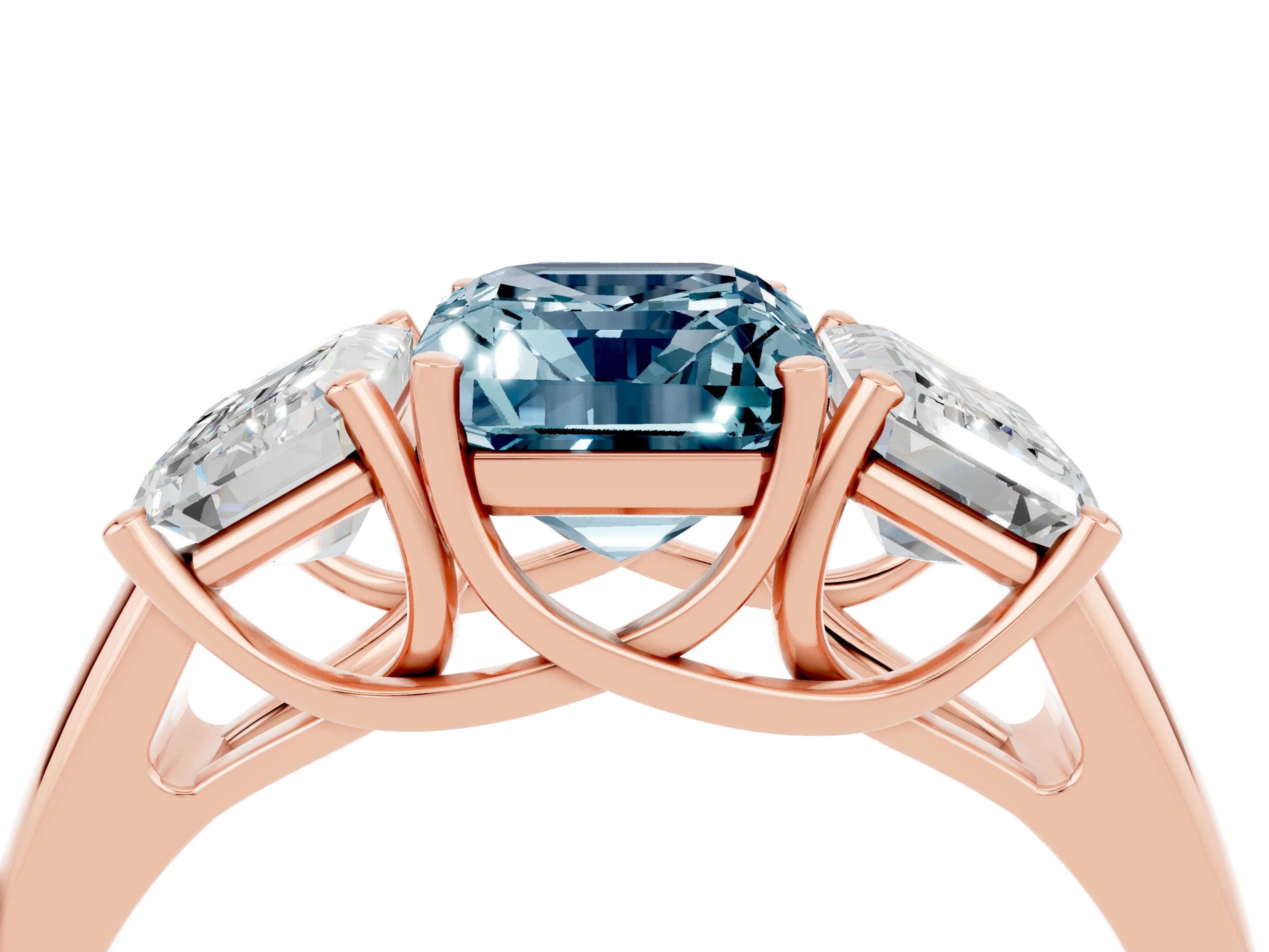 Rose gold Three-Stone Emerald Cut Aquamarine Engagement Ring with Prong Setting_4