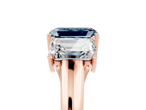 Rose gold Three-Stone Emerald Cut Aquamarine Engagement Ring with Prong Setting_5