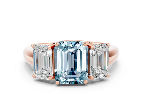 Rose gold Three-Stone Emerald Cut Aquamarine Engagement Ring with Prong Setting