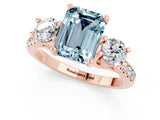 Rose gold Three-Stone Emerald Cut Aquamarine Pavé Band with Four-Prong Setting_1