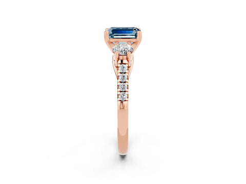 Rose gold Three-Stone Emerald Cut Aquamarine Pavé Band with Four-Prong Setting_2