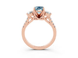 Rose gold Three-Stone Emerald Cut Aquamarine Pavé Band with Four-Prong Setting_3