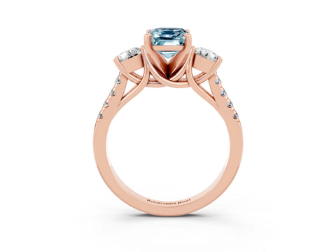 Rose gold Three-Stone Emerald Cut Aquamarine Pavé Band with Four-Prong Setting_3