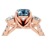 Rose gold Three-Stone Emerald Cut Aquamarine Pavé Band with Four-Prong Setting_4
