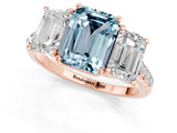 Rose gold Three-Stone Emerald Cut Aquamarine Ring with Pavé Band and Prong Setting_13