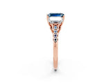 Rose gold Three-Stone Emerald Cut Aquamarine Ring with Pavé Band and Prong Setting_14