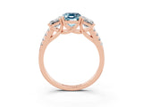 Rose gold Three-Stone Emerald Cut Aquamarine Ring with Pavé Band and Prong Setting_15