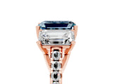 Rose gold Three-Stone Emerald Cut Aquamarine Ring with Pavé Band and Prong Setting_17