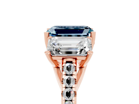 Rose gold Three-Stone Emerald Cut Aquamarine Ring with Pavé Band and Prong Setting_17