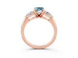Rose gold Three-Stone Emerald Cut Aquamarine Ring with Pear Side Stones and Four-Prong Setting_3