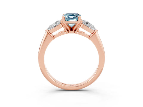 Rose gold Three-Stone Emerald Cut Aquamarine Ring with Pear Side Stones and Four-Prong Setting_3