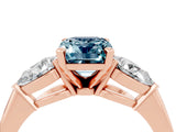 Rose gold Three-Stone Emerald Cut Aquamarine Ring with Pear Side Stones and Four-Prong Setting_4