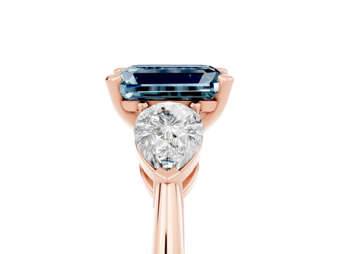 Rose gold Three-Stone Emerald Cut Aquamarine Ring with Pear Side Stones and Four-Prong Setting_5