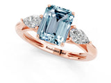 Rose gold Three-Stone Emerald Cut Aquamarine Ring with Pear  Side Stones in Four-Prong Setting_13