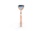 Rose gold Three-Stone Emerald Cut Aquamarine Ring with Pear  Side Stones in Four-Prong Setting_14