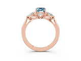 Rose gold Three-Stone Emerald Cut Aquamarine Ring with Pear  Side Stones in Four-Prong Setting_15