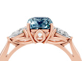 Rose gold Three-Stone Emerald Cut Aquamarine Ring with Pear  Side Stones in Four-Prong Setting_16