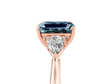 Rose gold Three-Stone Emerald Cut Aquamarine Ring with Pear  Side Stones in Four-Prong Setting_17
