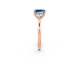Rose gold Three-Stone Emerald Cut Aquamarine Ring with Pear  Side Stones in Four-Prong Setting_38