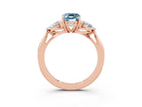 Rose gold Three-Stone Emerald Cut Aquamarine Ring with Pear  Side Stones in Four-Prong Setting_39