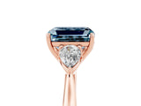 Rose gold Three-Stone Emerald Cut Aquamarine Ring with Pear  Side Stones in Four-Prong Setting_41