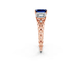 Rose gold Three-Stone Emerald Cut Blue Sapphire Braided Band Ring with Four-Prong Setting_38