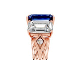 Rose gold Three-Stone Emerald Cut Blue Sapphire Braided Band Ring with Four-Prong Setting_41