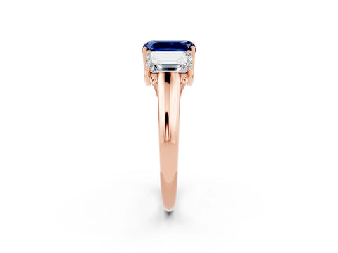 Rose gold Three-Stone Emerald Cut Blue Sapphire Engagement Ring with Prong Setting_2
