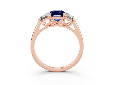 Rose gold Three-Stone Emerald Cut Blue Sapphire Engagement Ring with Prong Setting_3