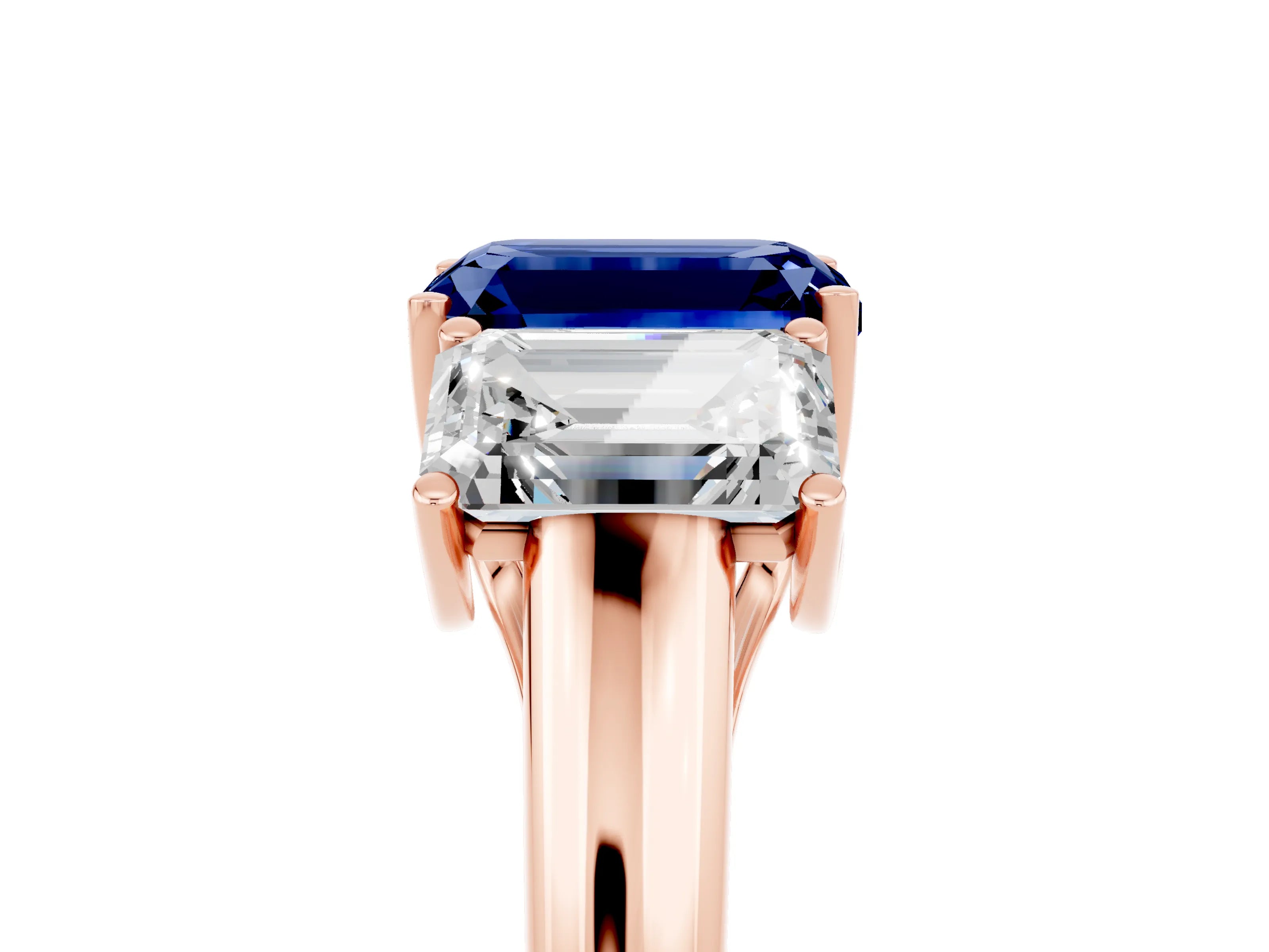 Rose gold Three-Stone Emerald Cut Blue Sapphire Engagement Ring with Prong Setting_5