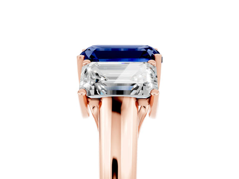 Rose gold Three-Stone Emerald Cut Blue Sapphire Engagement Ring with Prong Setting_5