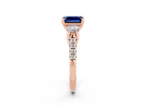 Rose gold Three-Stone Emerald Cut Blue Sapphire Pavé Band with Four-Prong Setting_2