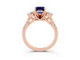 Rose gold Three-Stone Emerald Cut Blue Sapphire Pavé Band with Four-Prong Setting_3
