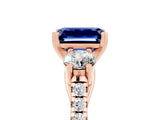 Rose gold Three-Stone Emerald Cut Blue Sapphire Pavé Band with Four-Prong Setting_5