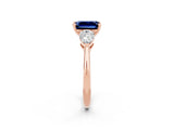 Rose gold Three-Stone Emerald Cut Blue Sapphire Ring with Pear Side Stones and Four-Prong Setting_2