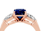 Rose gold Three-Stone Emerald Cut Blue Sapphire Ring with Pear Side Stones and Four-Prong Setting_4