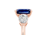 Rose gold Three-Stone Emerald Cut Blue Sapphire Ring with Pear Side Stones and Four-Prong Setting_5