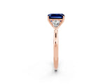 Rose gold Three-Stone Emerald Cut Blue Sapphire Ring with Pear  Side Stones in Four-Prong Setting_38