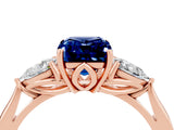 Rose gold Three-Stone Emerald Cut Blue Sapphire Ring with Pear  Side Stones in Four-Prong Setting_40