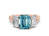 Rose gold Three-Stone Emerald Cut Blue Topaz Braided Band Ring with Four-Prong Setting_36